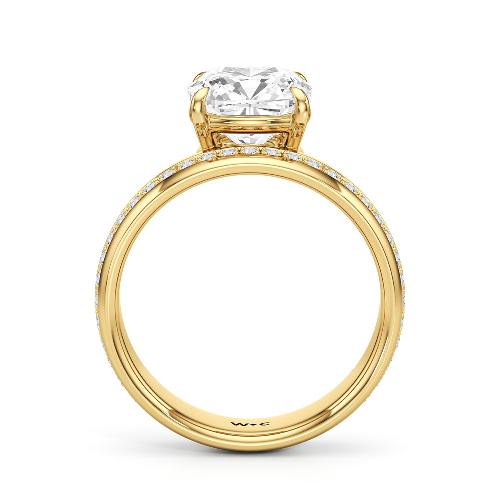 Vera Wide Band Engagement Ring with Cushion Cut Diamond in 14KT Yellow Gold view 2
