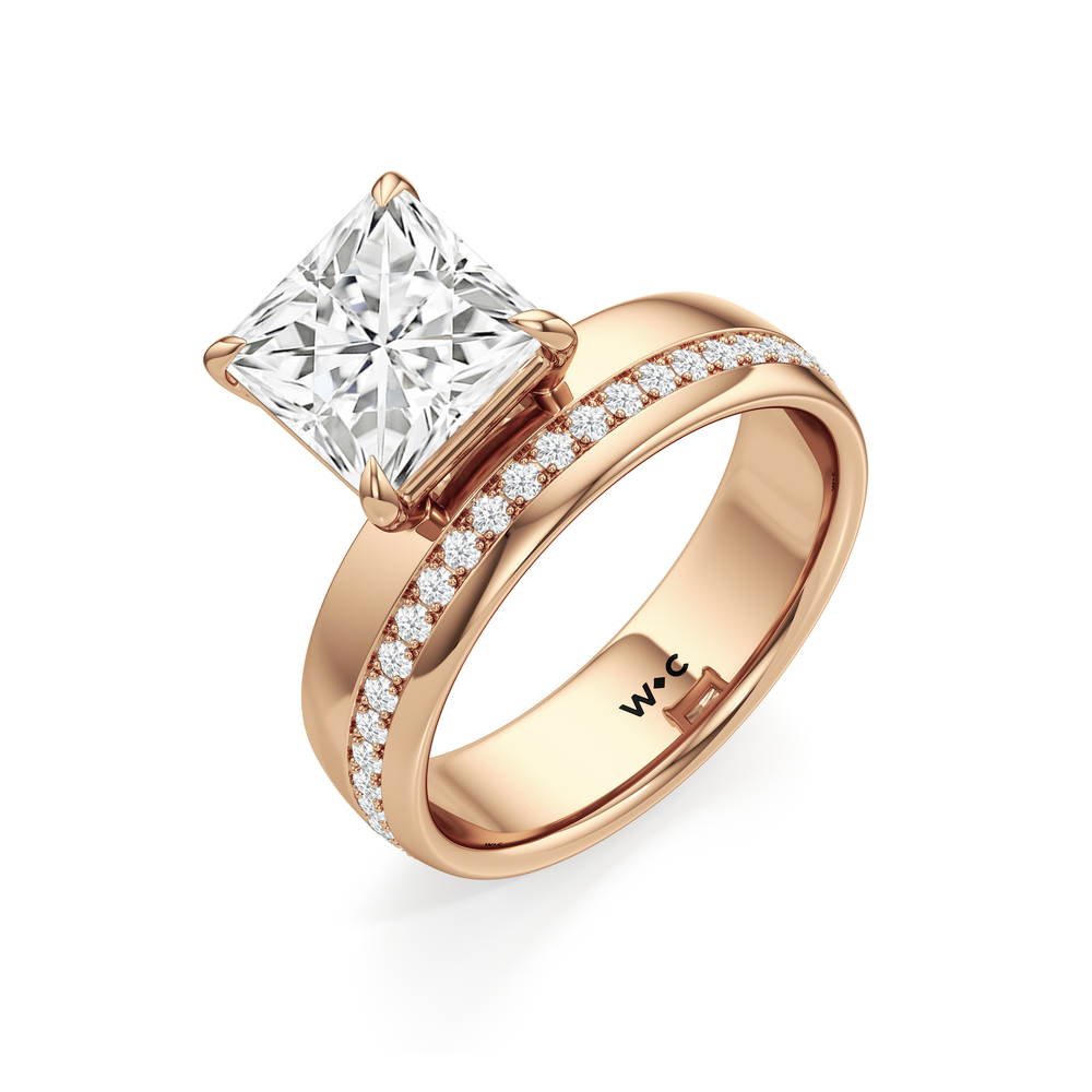 Vera Wide Band Engagement Ring with Princess Cut Diamond in 14KT Rose Gold view 3

