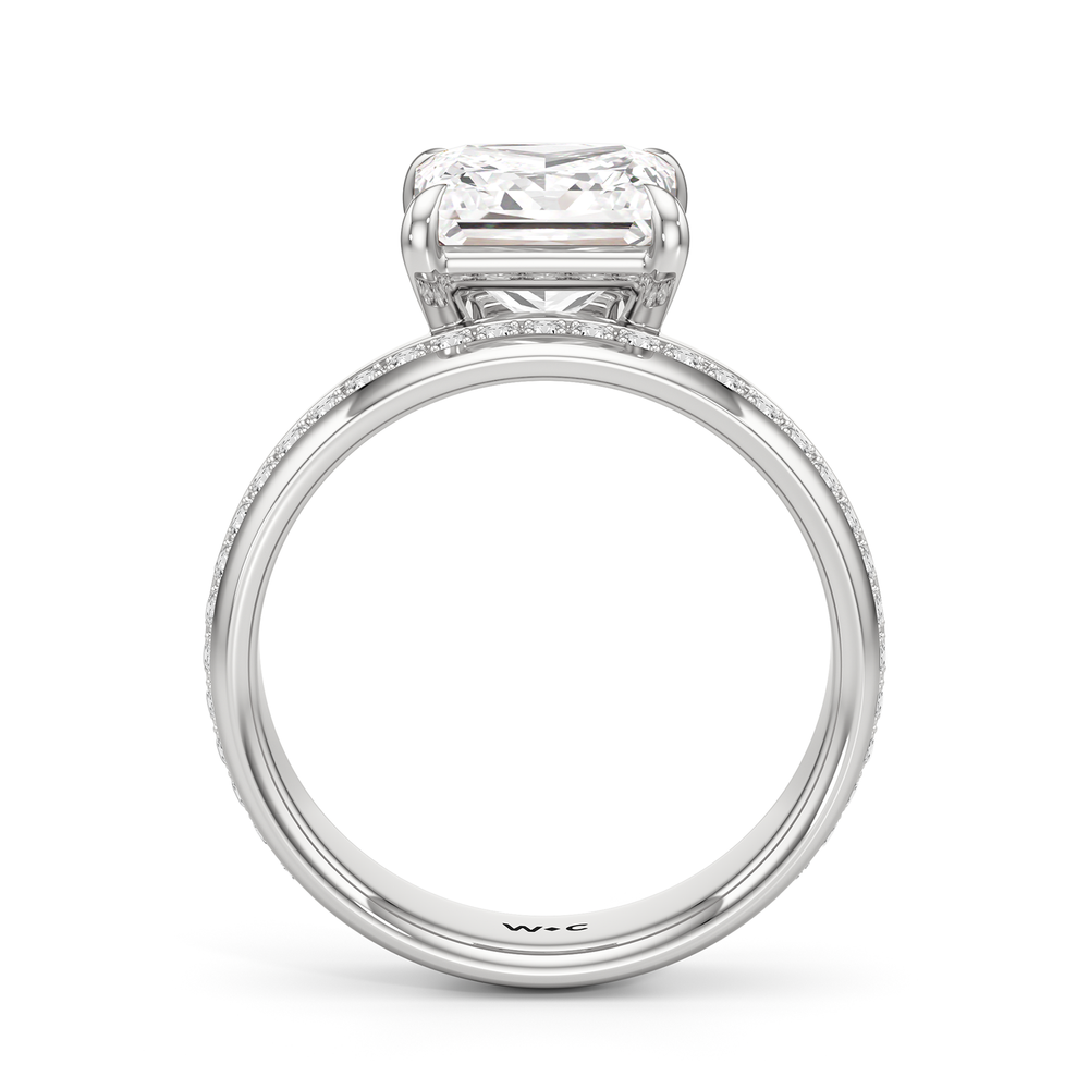 Vera Wide Band Engagement Ring with Princess Cut Diamond in 14KT Platinum view 2
