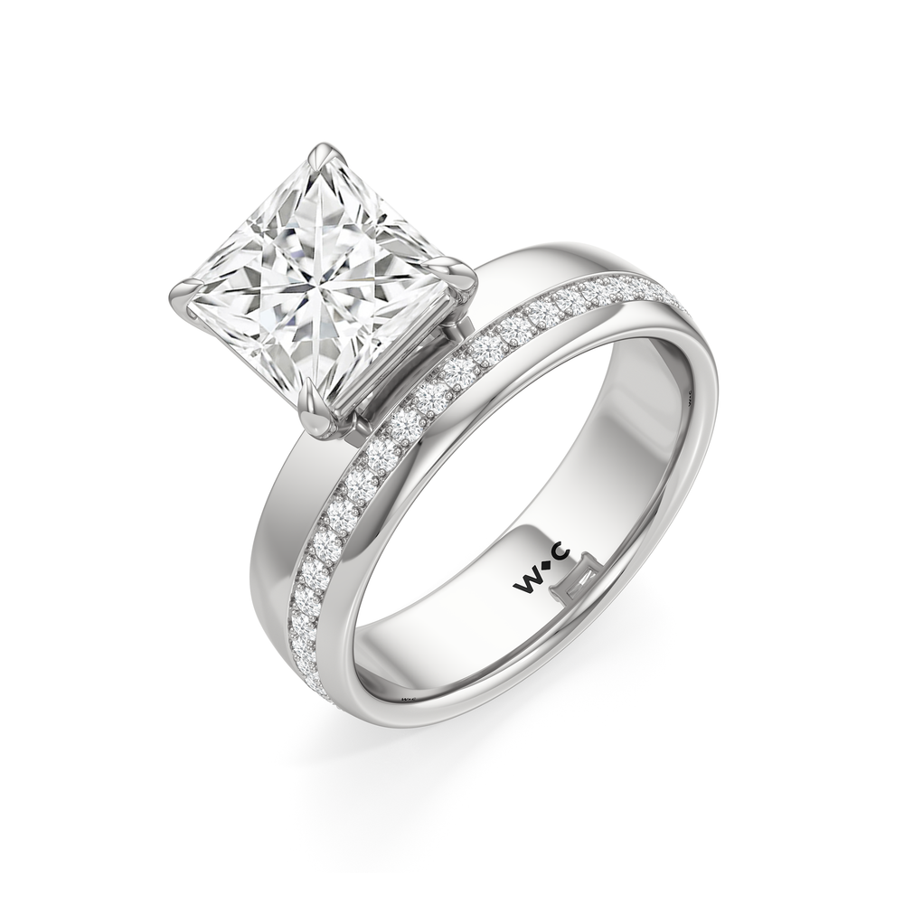 Vera Wide Band Engagement Ring with Princess Cut Diamond in 14KT Platinum view 3
