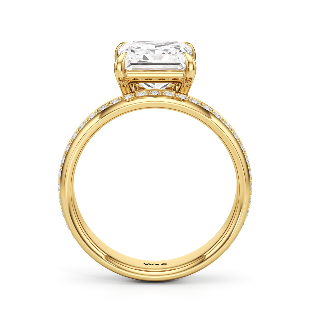 Vera Wide Band Engagement Ring with Princess Cut Diamond in 14KT Yellow Gold view 2
