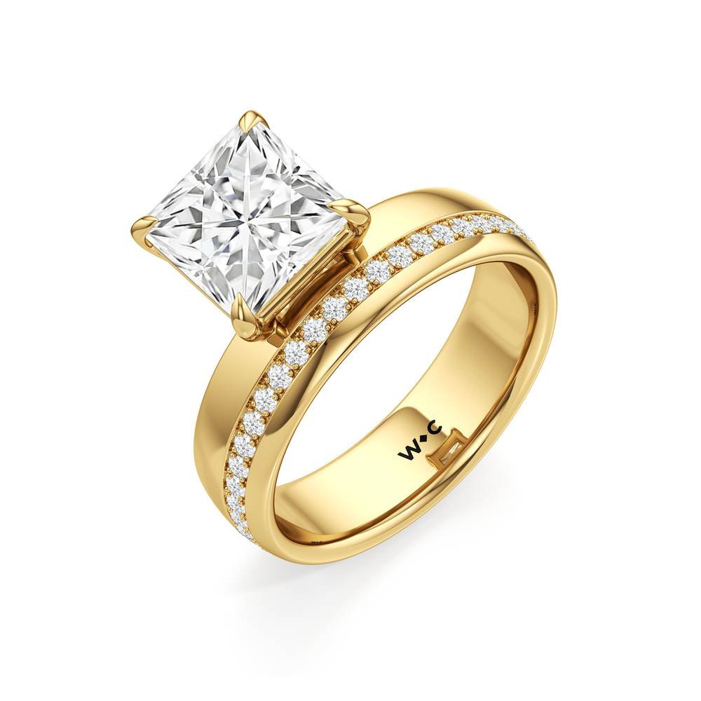 Vera Wide Band Engagement Ring with Princess Cut Diamond in 14KT Yellow Gold view 3
