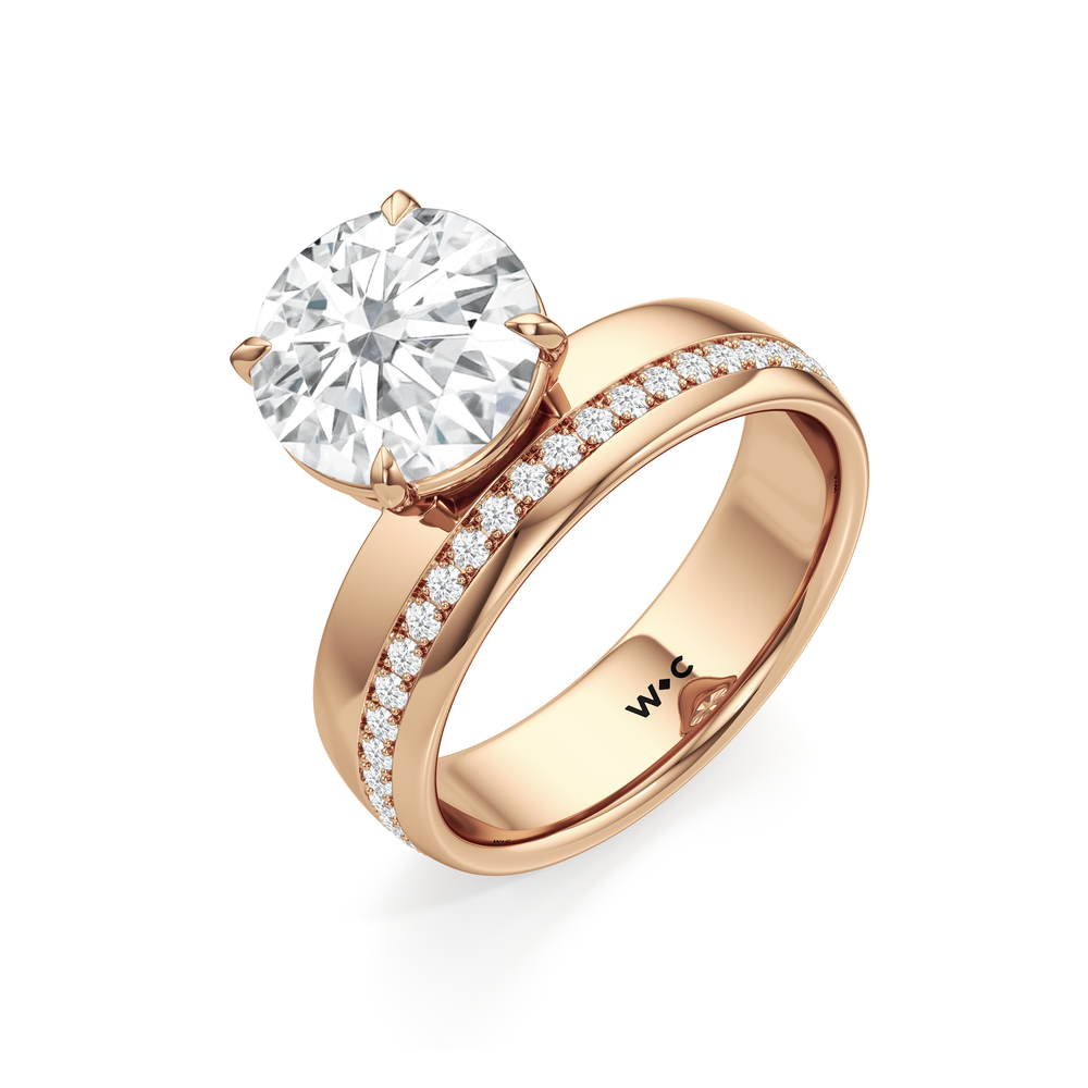Vera Wide Band Engagement Ring with Round Cut Diamond in 14KT Rose Gold view 3
