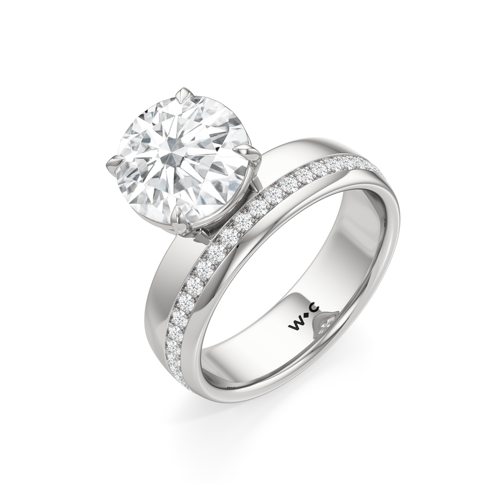 Vera Wide Band Engagement Ring with Round Cut Diamond in 14KT Platinum view 3
