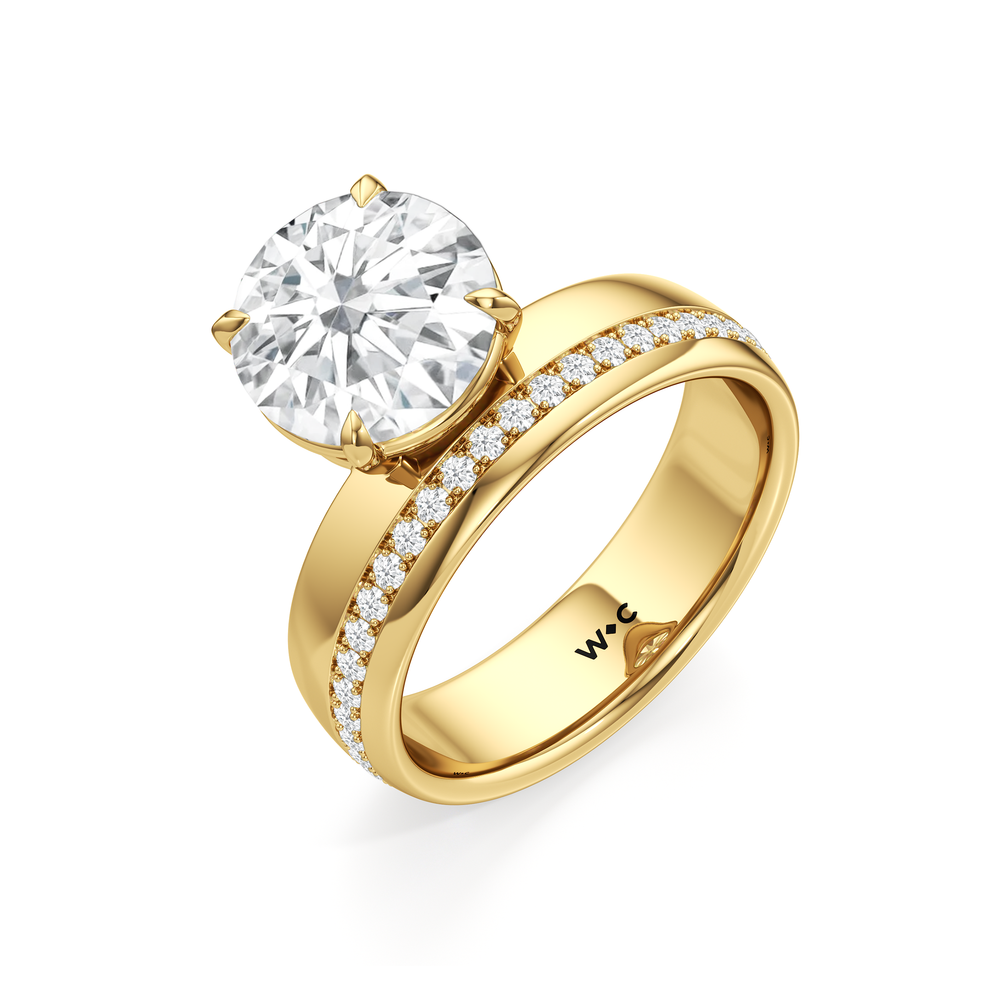 Vera Wide Band Engagement Ring with Round Cut Diamond in 14KT Yellow Gold view 3
