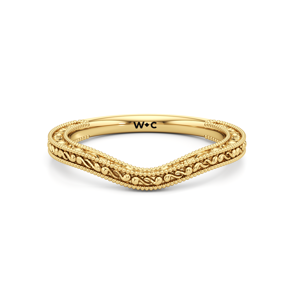 The Seraphine Round Three Stone Wedding Band with 18KT Yellow Gold Cut Diamond in 14KT Yellow Gold view 2

