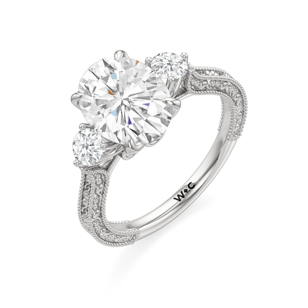 3.46ct Oval Seraphine Round Three Stone Lab Diamond Engagement Ring with 3 7/8 Cut Diamond in 14KT Oval view 4
