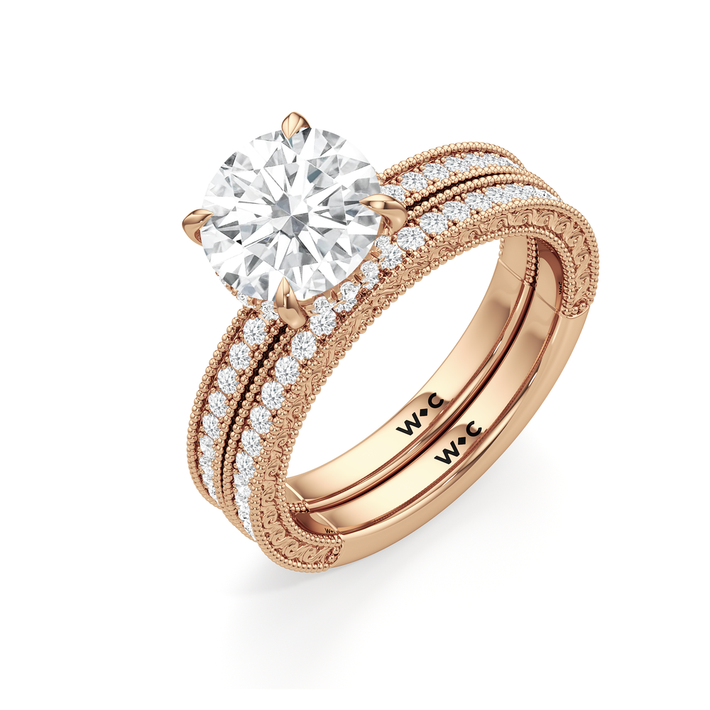 The Isolde Diamond Wedding Band with 18KT Rose Gold Cut Diamond in 14KT Rose Gold view 3
