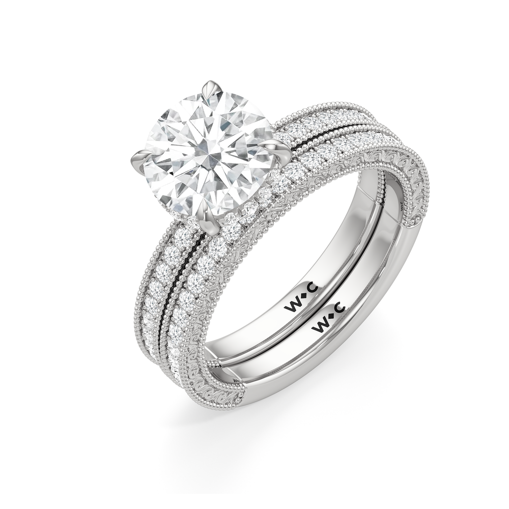 The Isolde Diamond Wedding Band with Platinum Cut Diamond in 14KT Platinum view 3
