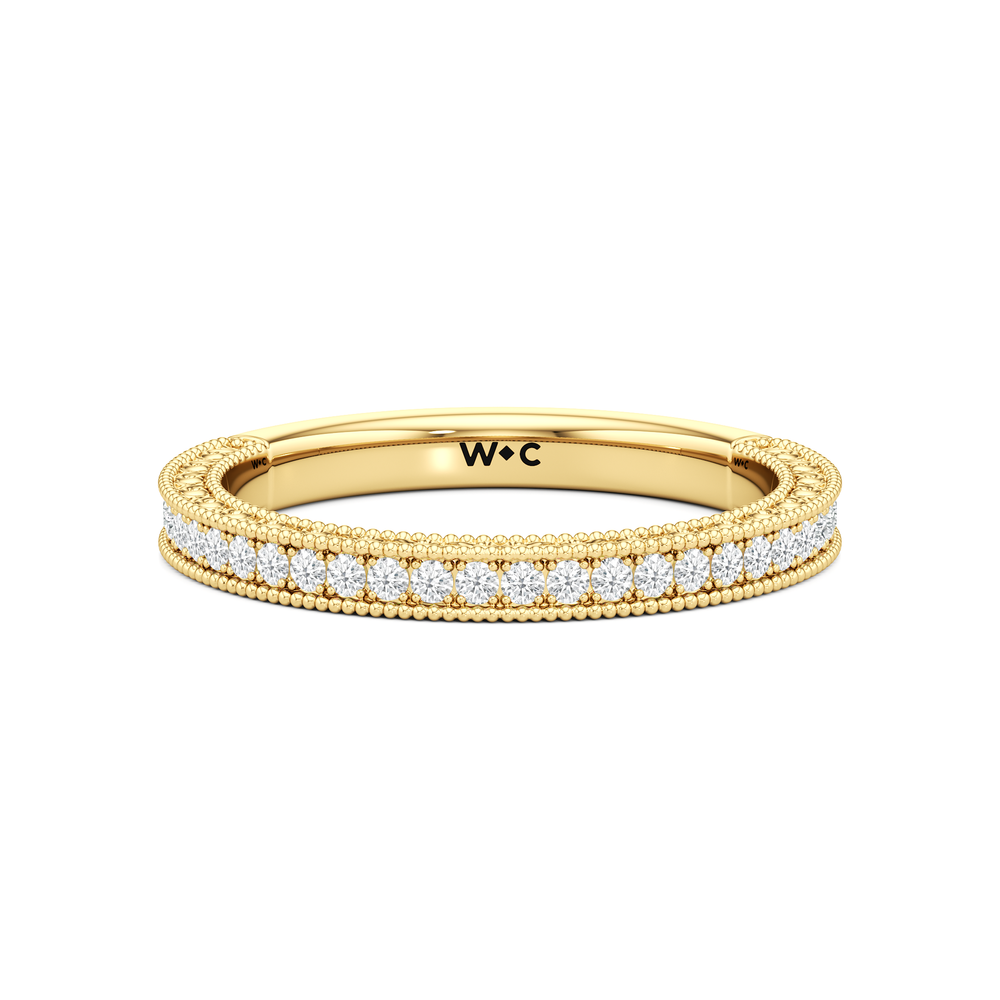 The Seraphine Pavé Wedding Band with 18KT Yellow Gold Cut Diamond in 14KT Yellow Gold view 2
