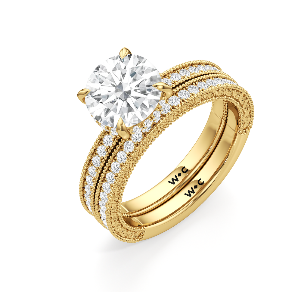 The Isolde Diamond Wedding Band with 18KT Yellow Gold Cut Diamond in 14KT Yellow Gold view 3
