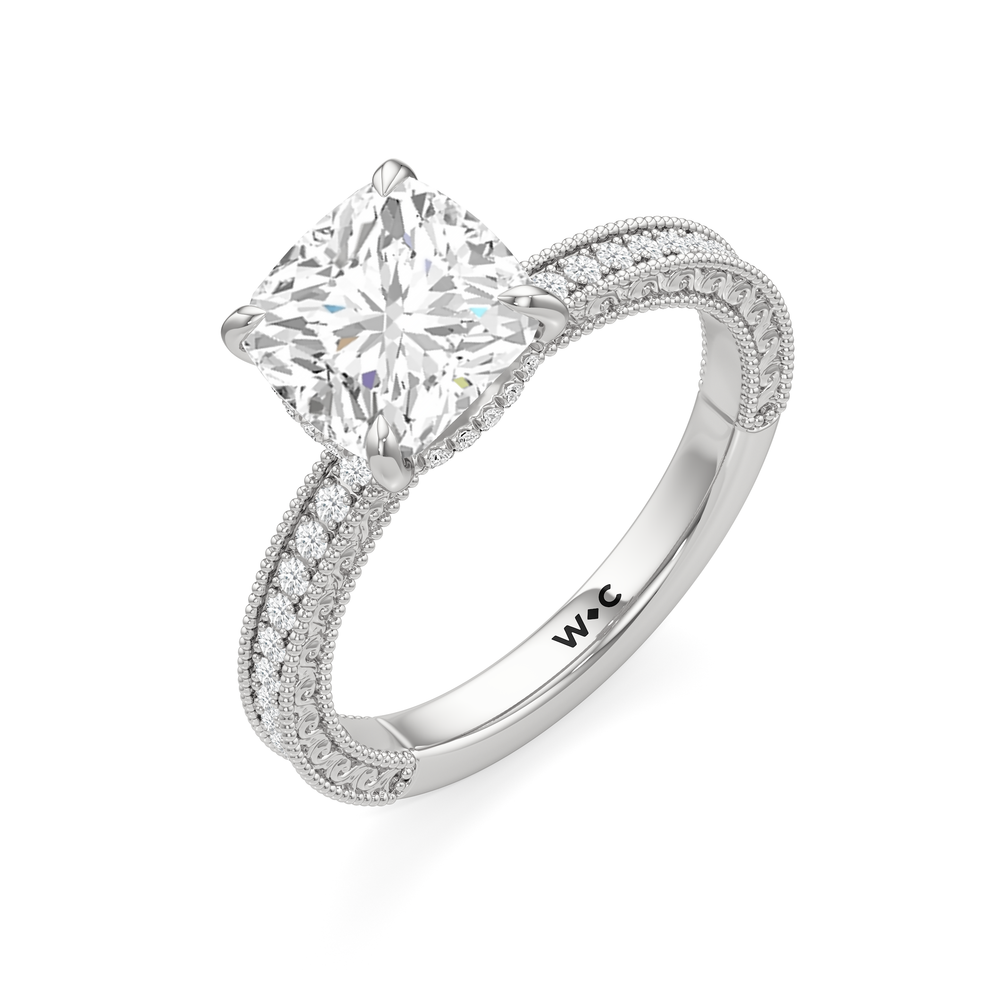 Cushion Cut The Isolde Ring with Lab Grown Diamond in 14KT Platinum view 3
