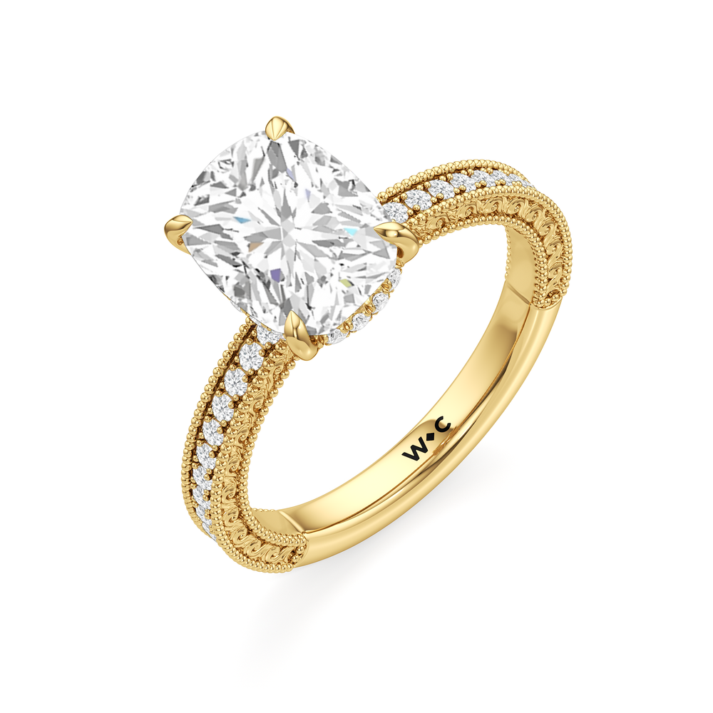 Elongated Cushion Cut The Isolde Ring with Lab Grown Diamond in 14KT Yellow Gold view 3
