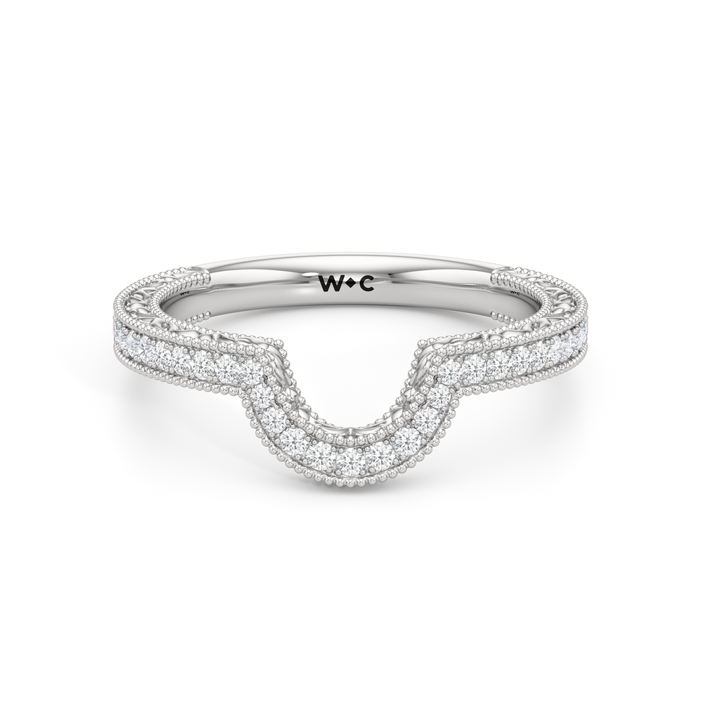 The Elodie Diamond Wedding Band with Platinum Cut Diamond in 14KT Platinum view 1
