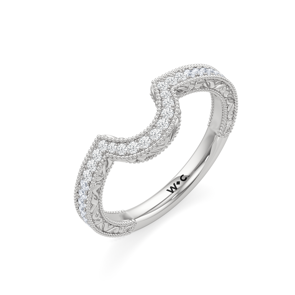 The Elodie Diamond Wedding Band with Platinum Cut Diamond in 14KT Platinum view 4
