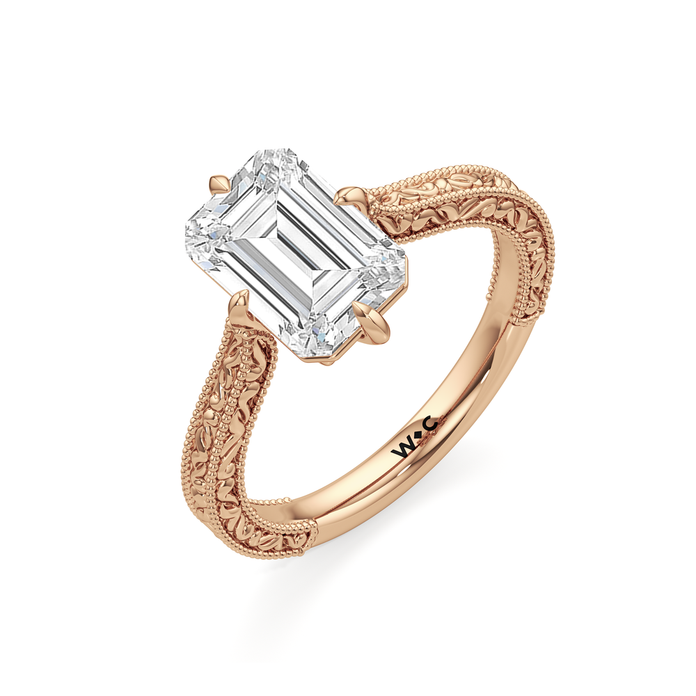 Emerald Cut The Elodie Ring with Lab Grown Diamond in 14KT Rose Gold view 3
