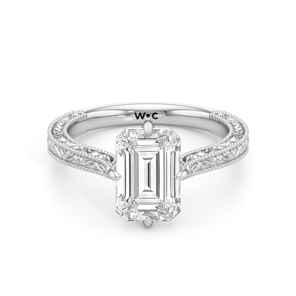 The Seraphine Low-Profile Ring with Emerald Cut Diamond in 14KT Platinum view 2

