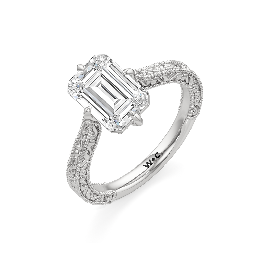 Emerald Cut The Elodie Ring with Lab Grown Diamond in 14KT Platinum view 3

