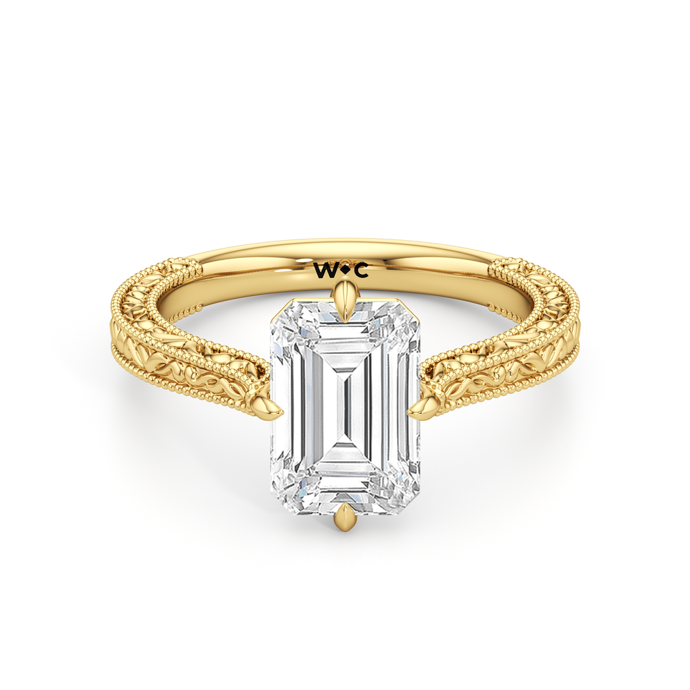 The Seraphine Low-Profile Ring with Emerald Cut Diamond in 14KT Yellow Gold view 2
