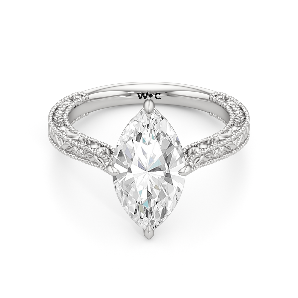 The Seraphine Low-Profile Ring with Marquise Cut Diamond in 14KT Platinum view 2
