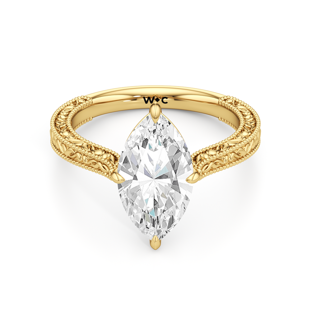 The Seraphine Low-Profile Ring with Marquise Cut Diamond in 14KT Yellow Gold view 2
