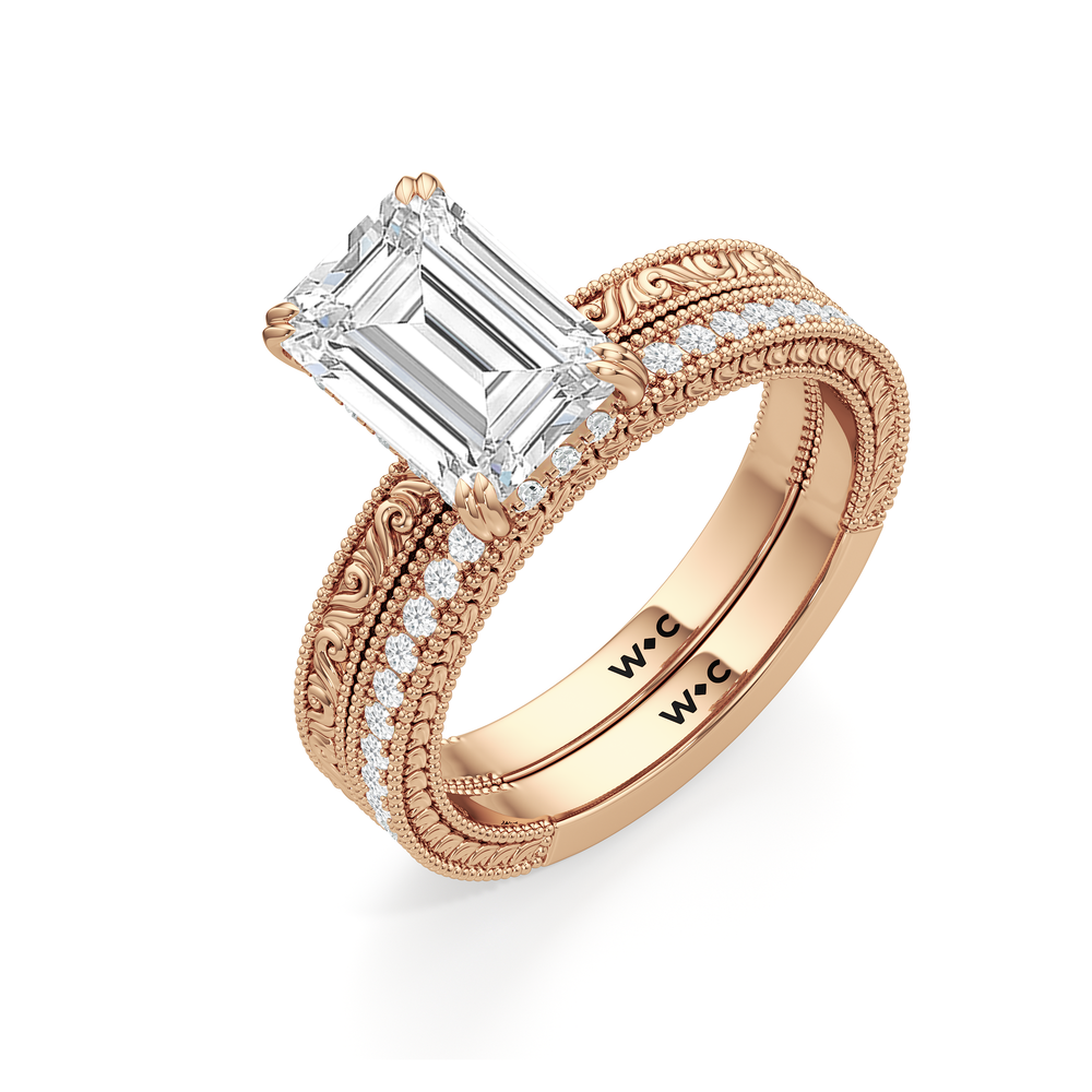 The Seraphina Diamond Wedding Band with 18KT Rose Gold Cut Diamond in 14KT Rose Gold view 3
