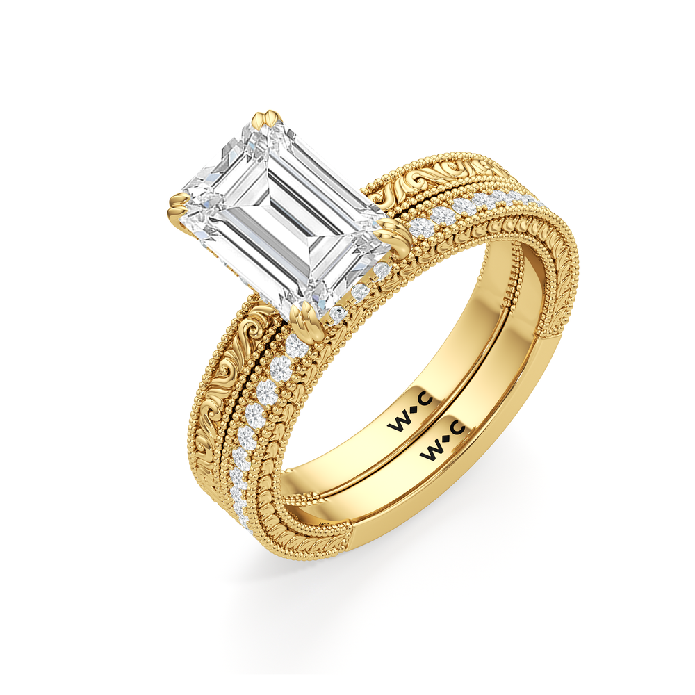 The Seraphina Diamond Wedding Band with 18KT Yellow Gold Cut Diamond in 14KT Yellow Gold view 3
