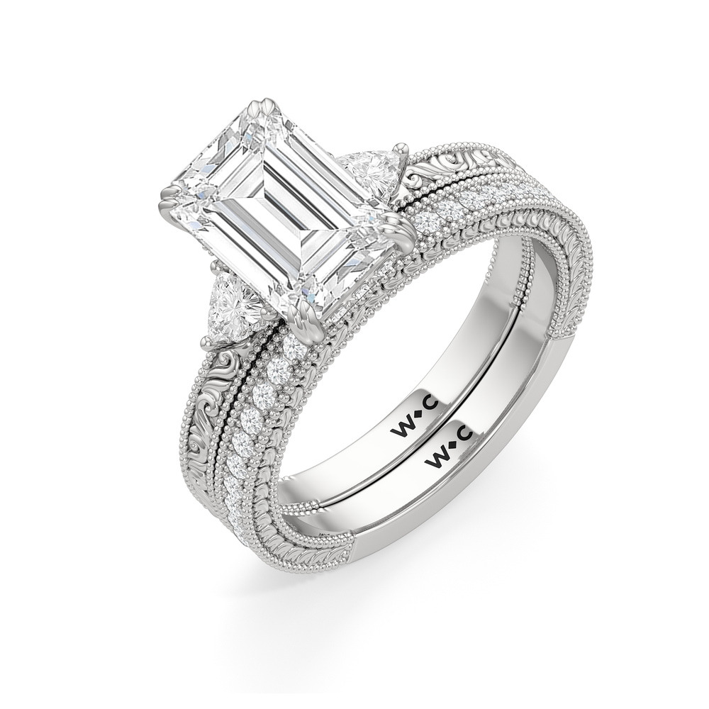 3.51ct Emerald Seraphine Trillion Three Stone Lab Diamond Engagement Ring with 3 7/8 Cut Diamond in 14KT Emerald view 5
