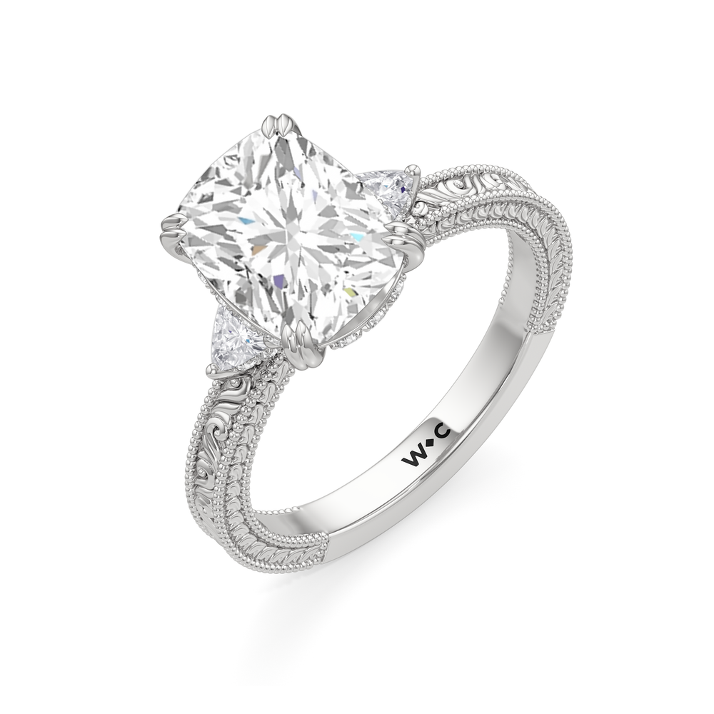 Elongated Cushion Cut The Ophelia Ring with Lab Grown Diamond in 14KT Platinum view 3
