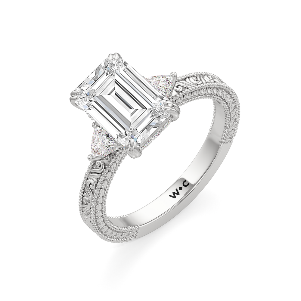 Emerald Cut The Ophelia Ring with Lab Grown Diamond in 14KT Platinum view 3
