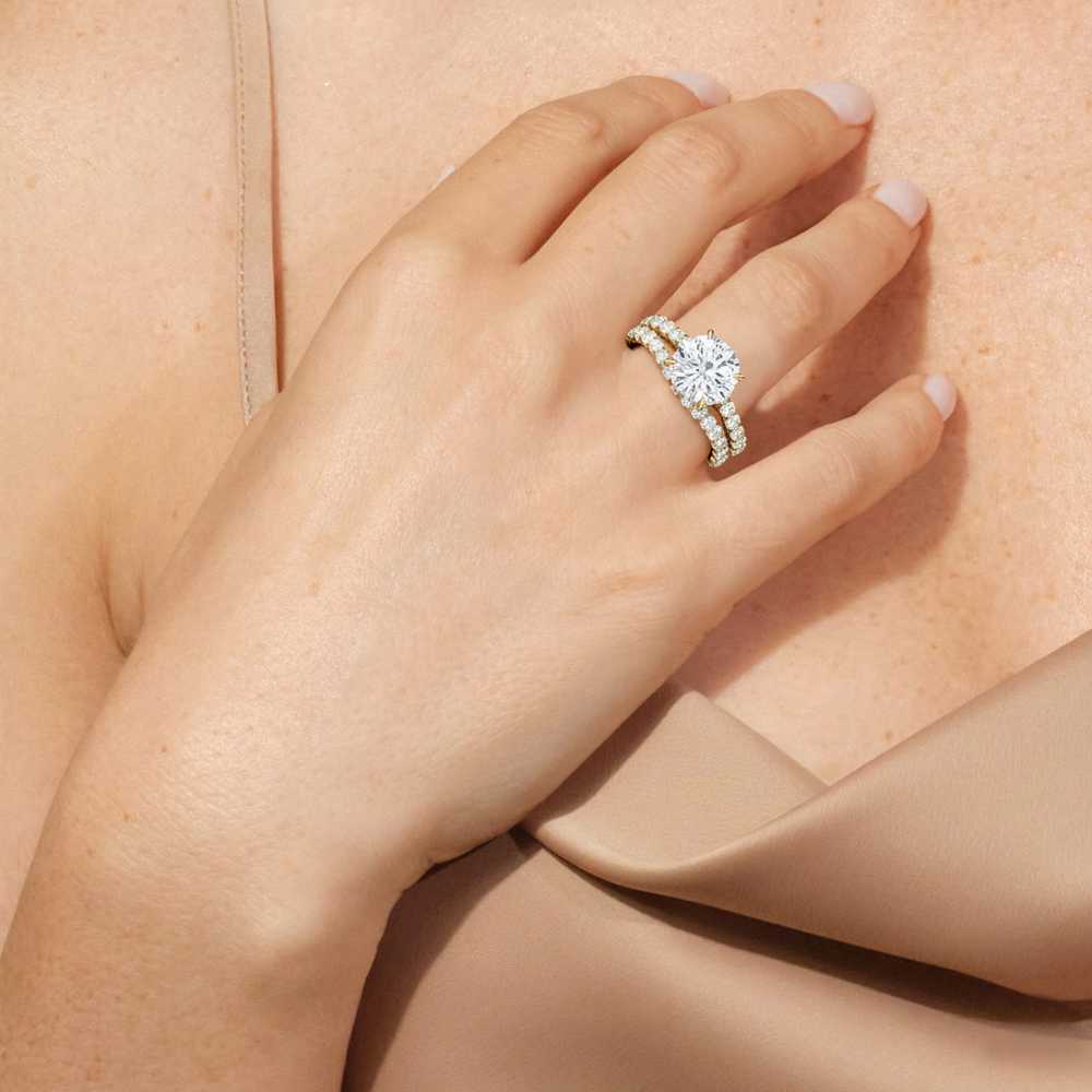 Model Wearing The Arc Icon Diamond Wedding Band view