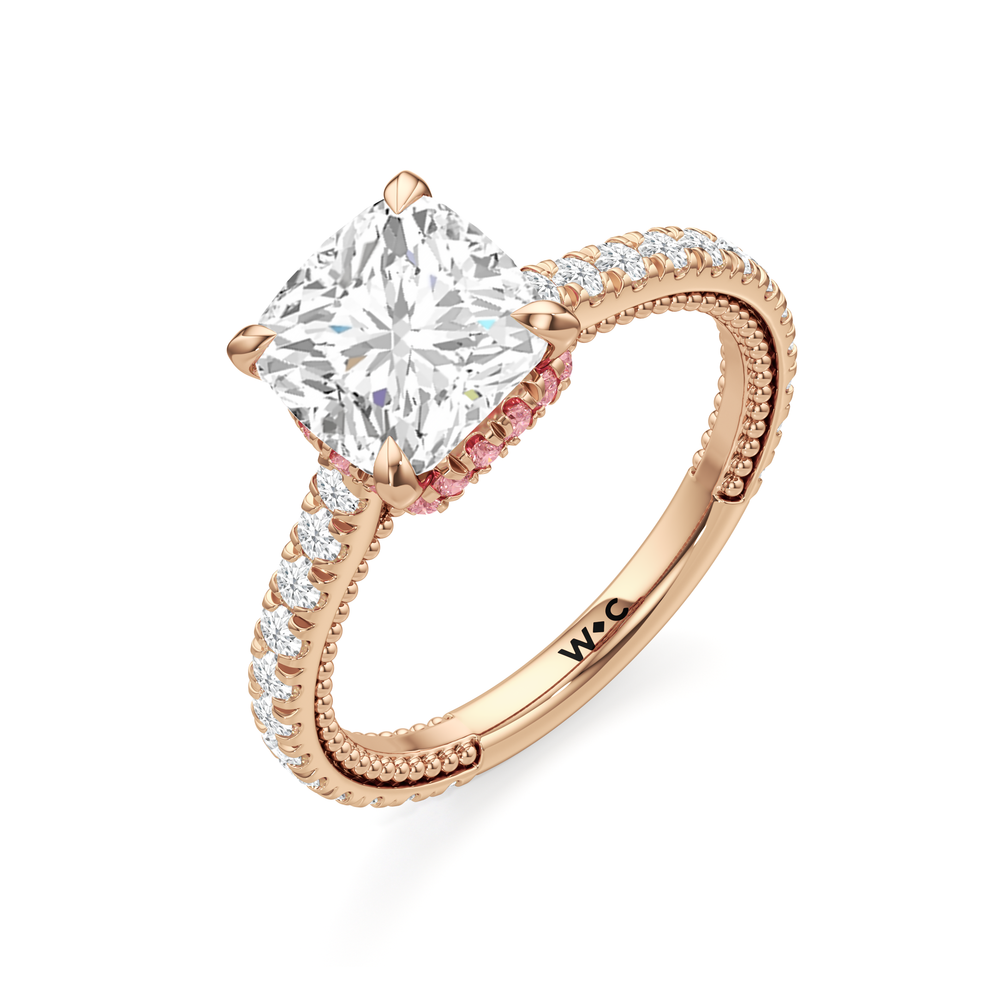 Cushion Cut The Peony Ring with Lab Grown Diamond in 14KT Rose Gold view 3
