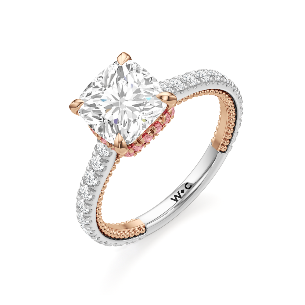 Cushion Cut The Peony Ring with Lab Grown Diamond in 14KT White & Rose Gold view 3
