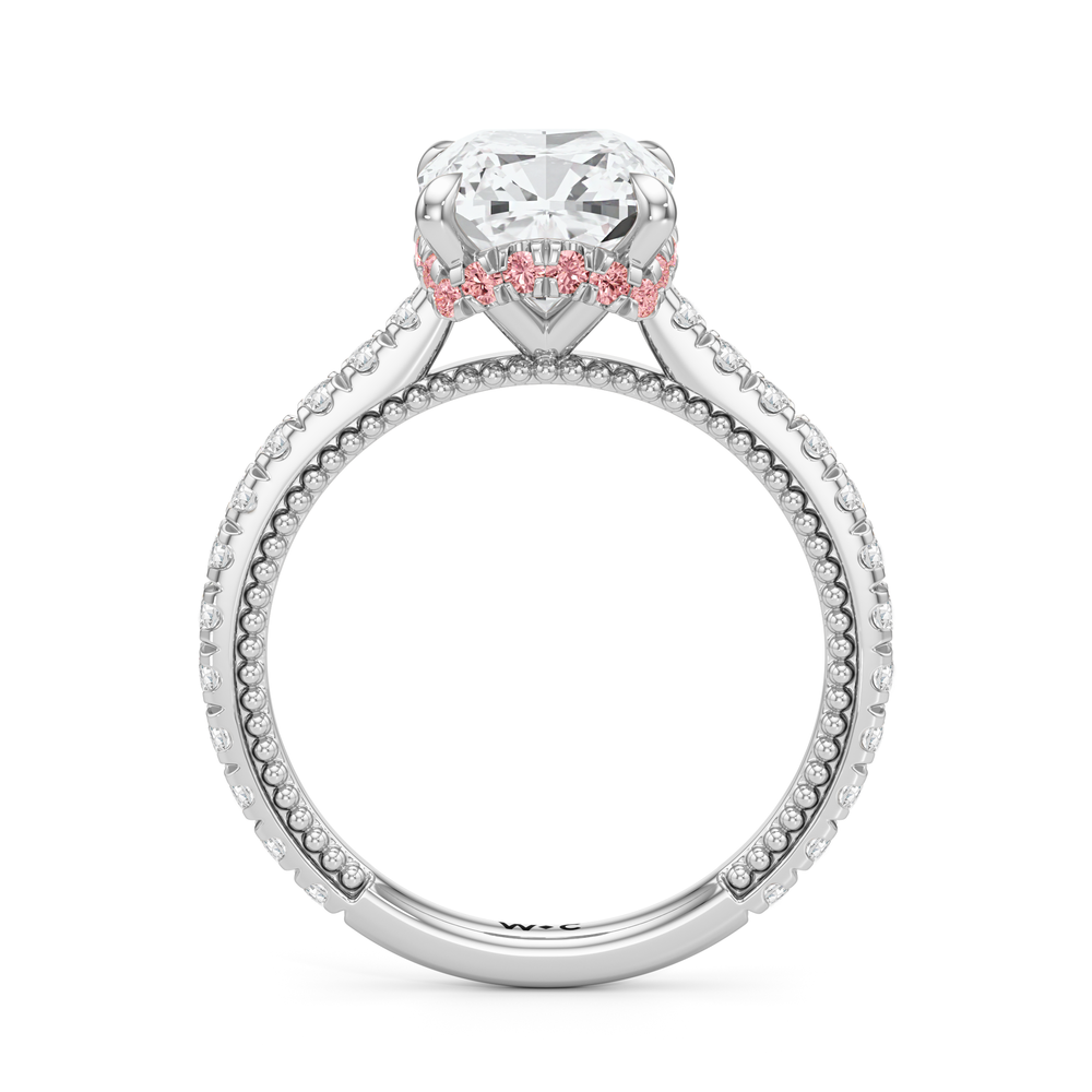 Cushion Cut The Peony Ring with Lab Grown Diamond in 14KT Platinum view 2
