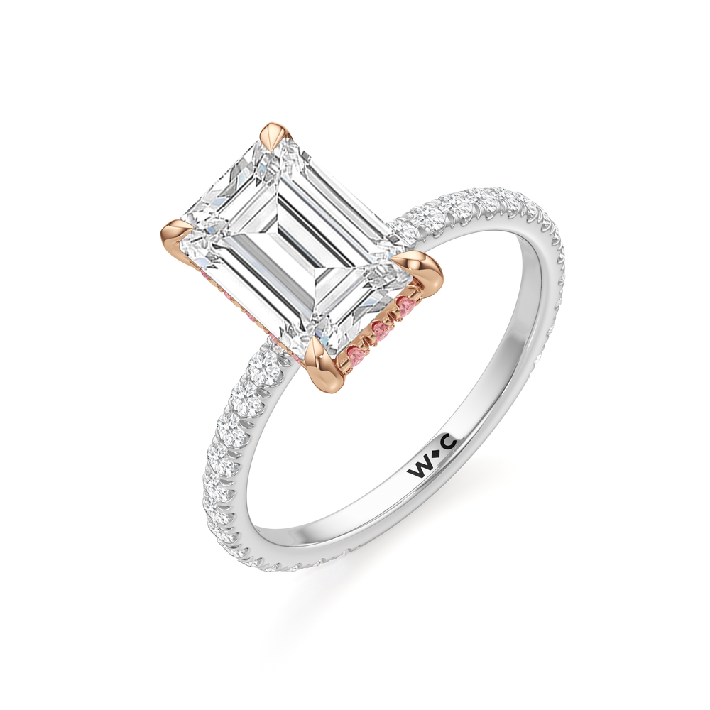 Emerald Cut The Rose Ring with Lab Grown Diamond in 14KT White & Rose Gold view 3
