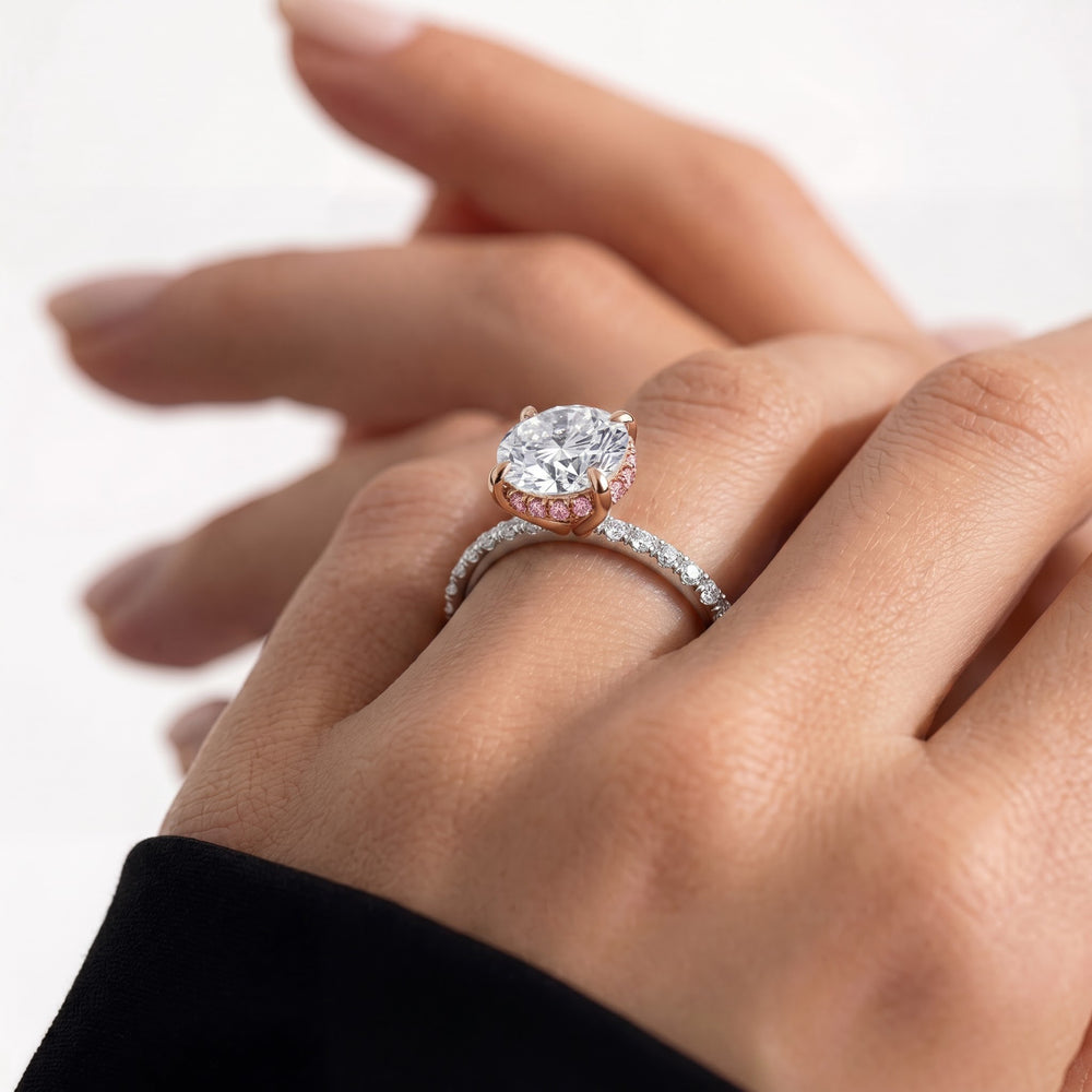 The Rose Ring with Emerald Cut Diamond in 14KT White & Rose Gold view 2
