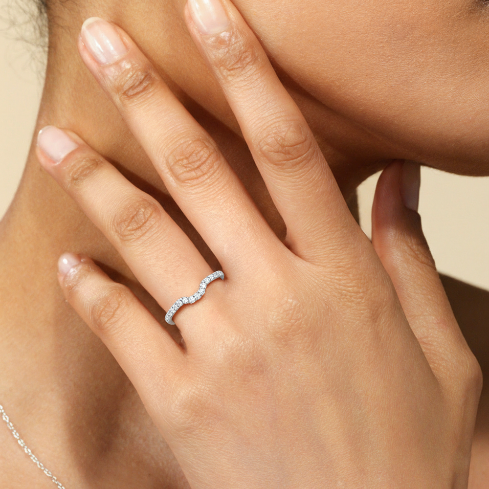 Model Wearing The Petaline Wedding Band view