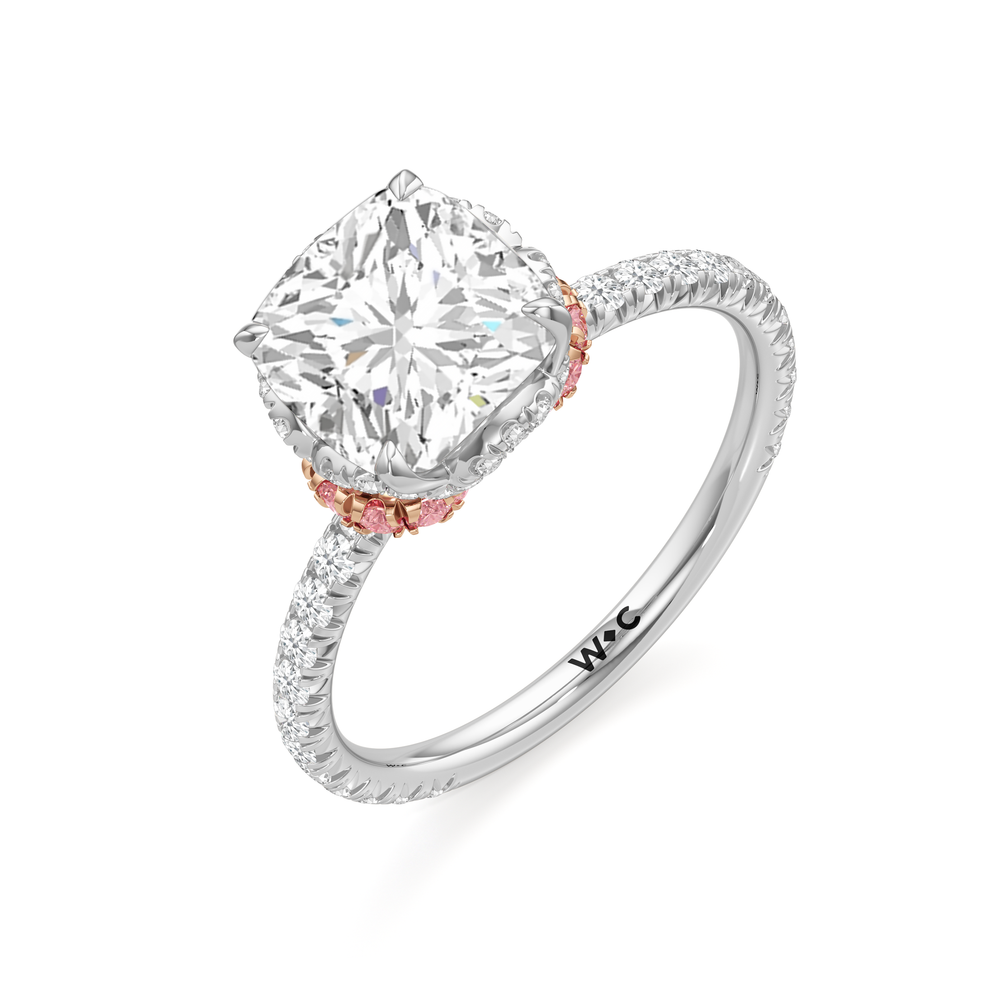 The Petaline Ring with Cushion Cut Diamond in 14KT White & Rose Gold view 3
