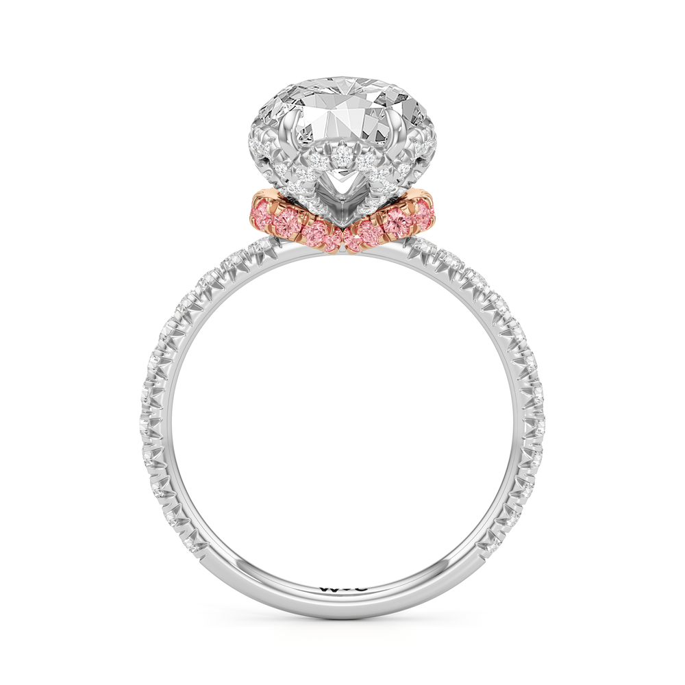 The Petaline Ring with Oval Cut Diamond in 14KT White & Rose Gold view 2
