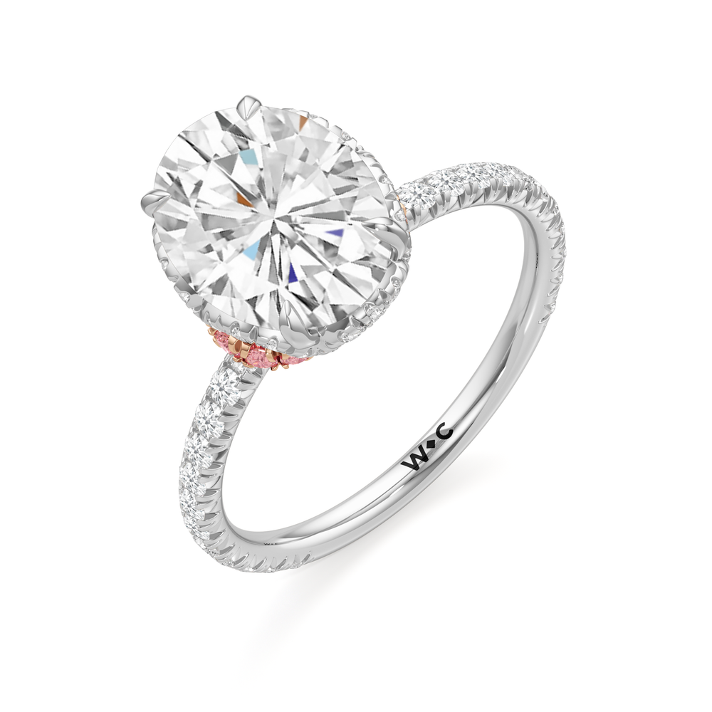 The Petaline Ring with Oval Cut Diamond in 14KT White & Rose Gold view 3
