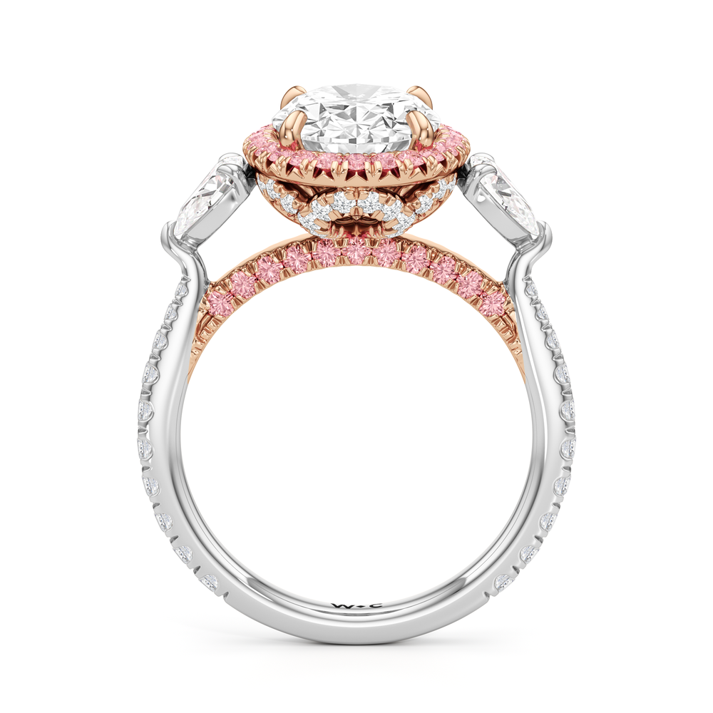 The Dahlia Ring with Oval Cut Diamond in 14KT White & Rose Gold view 2
