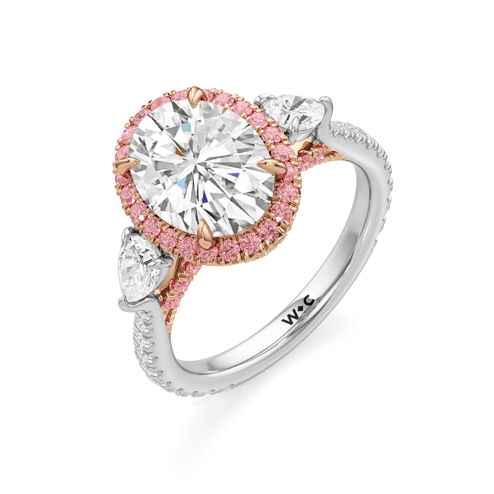The Dahlia Ring with Oval Cut Diamond in 14KT White & Rose Gold view 3
