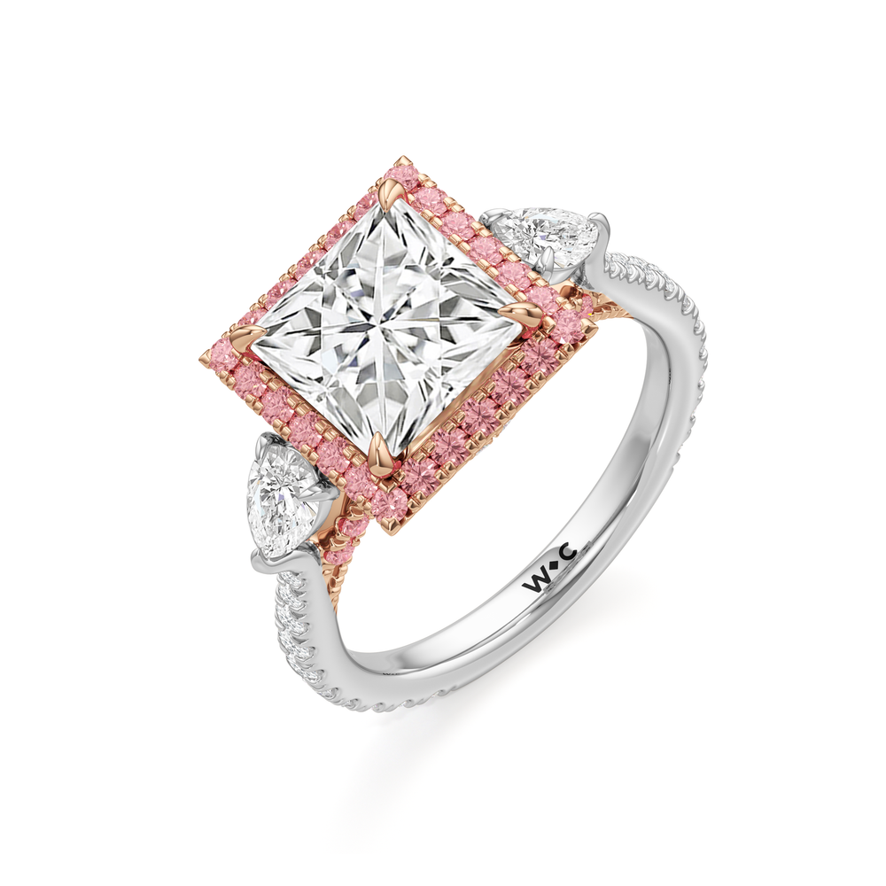 The Dahlia Ring with Princess Cut Diamond in 14KT White & Rose Gold view 3
