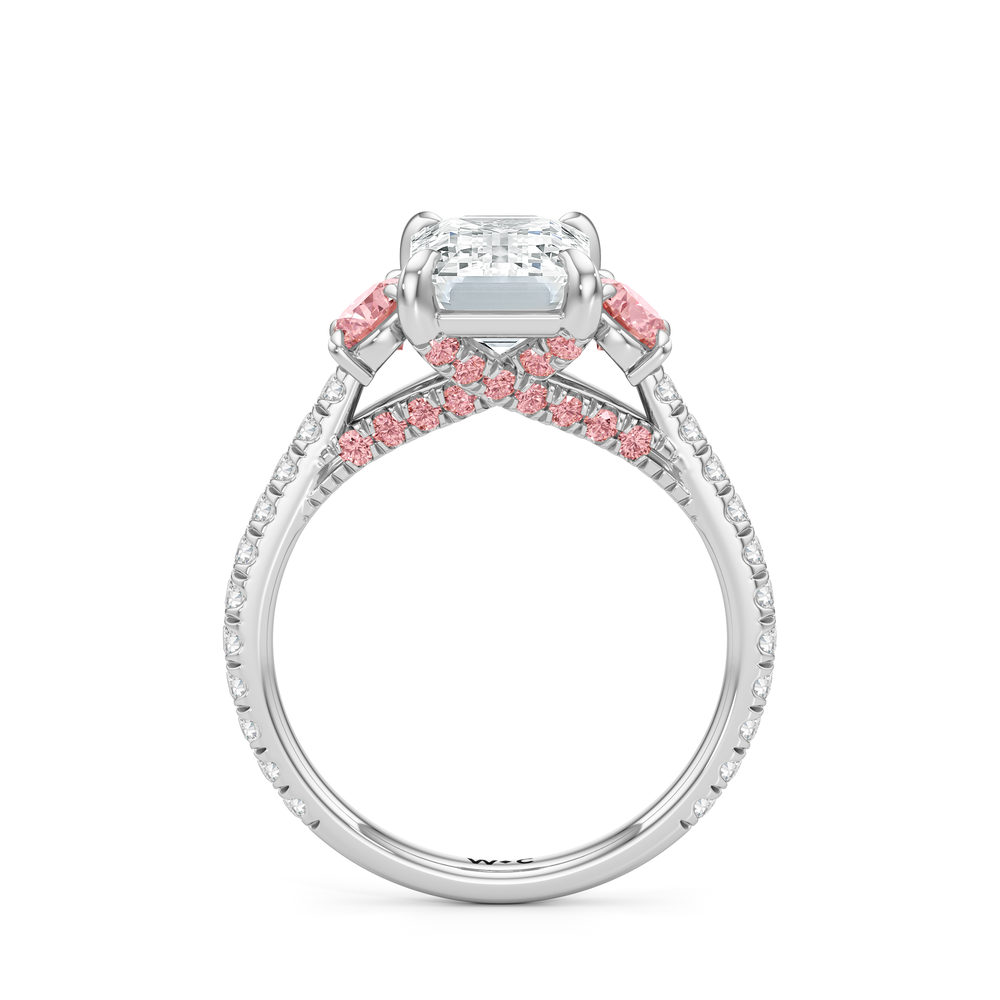 The Rosaline Ring with Emerald Cut Diamond in 14KT Platinum view 2
