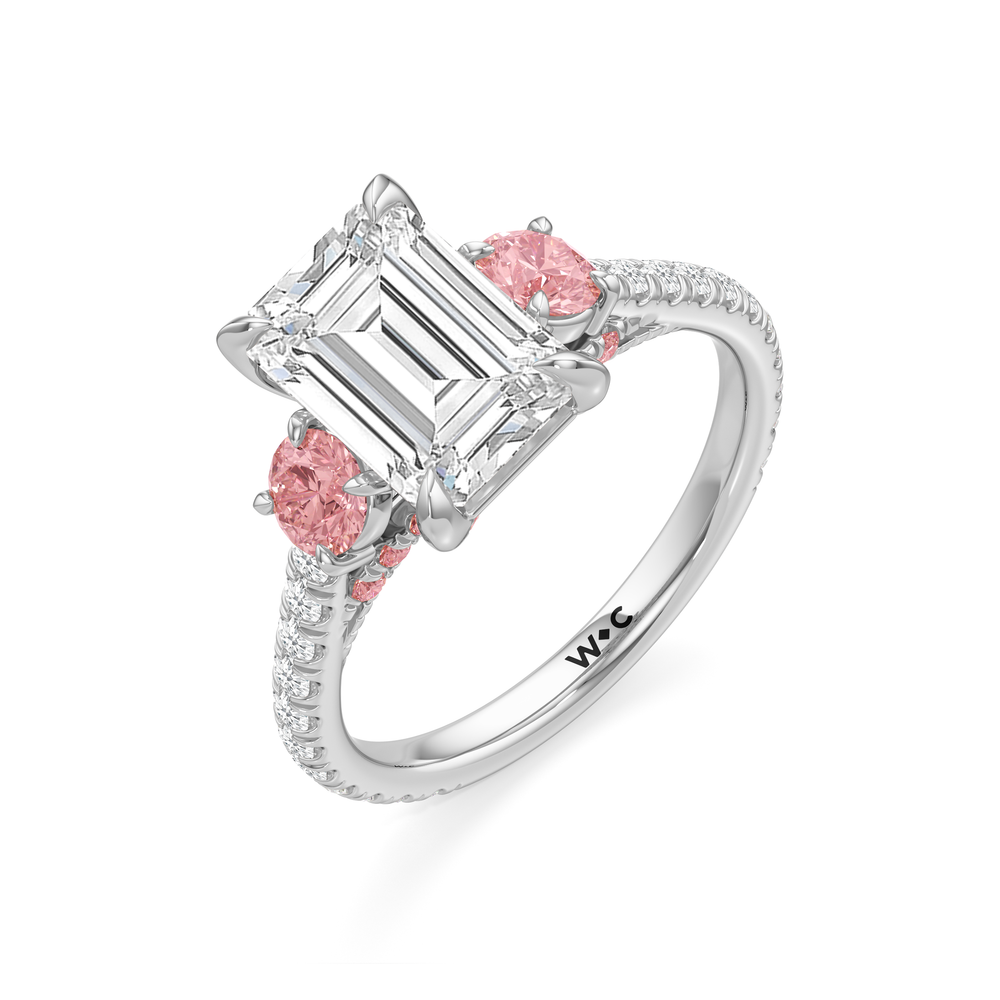 The Rosaline Ring with Emerald Cut Diamond in 14KT Platinum view 3

