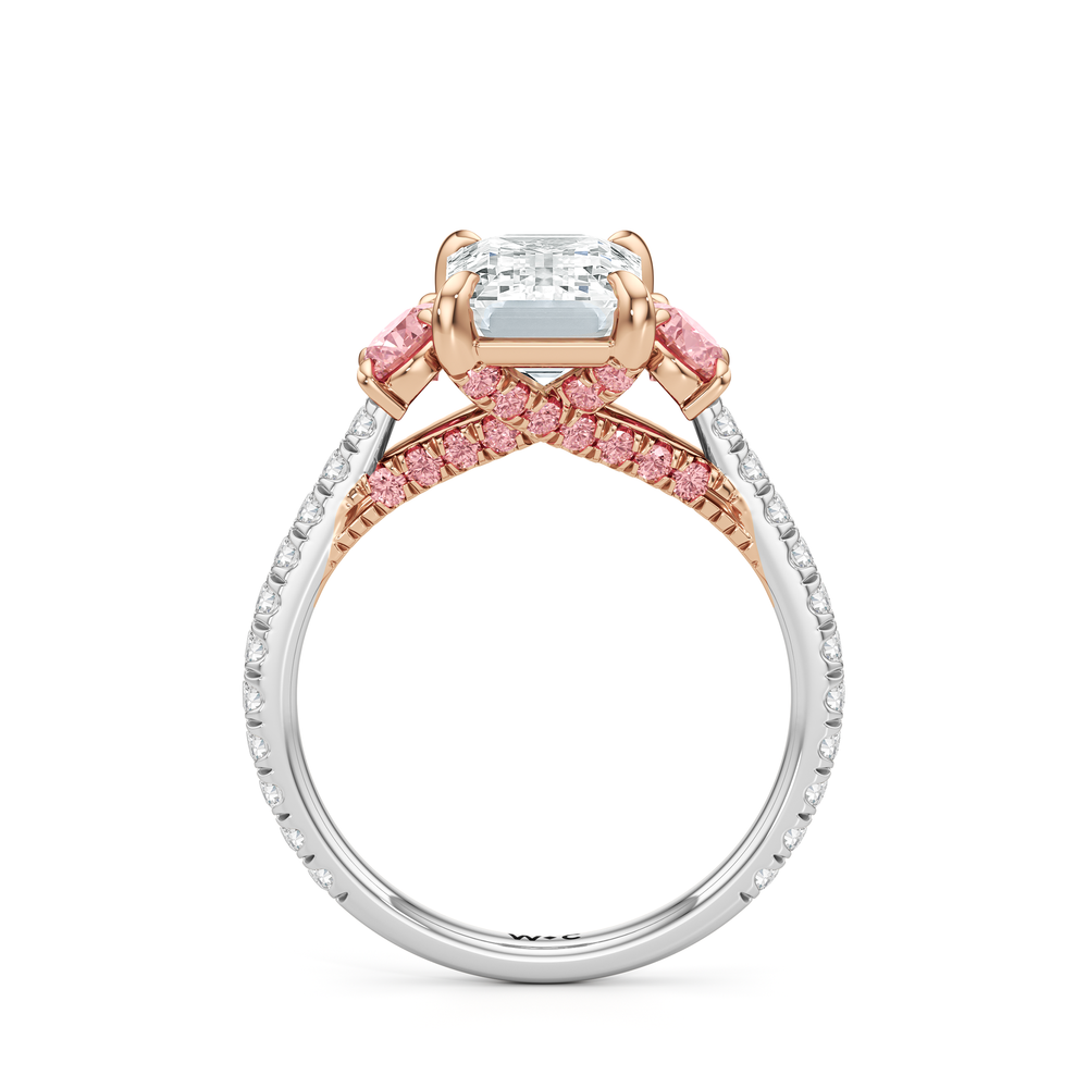 The Rosaline Ring with Emerald Cut Diamond in 14KT White & Rose Gold view 2
