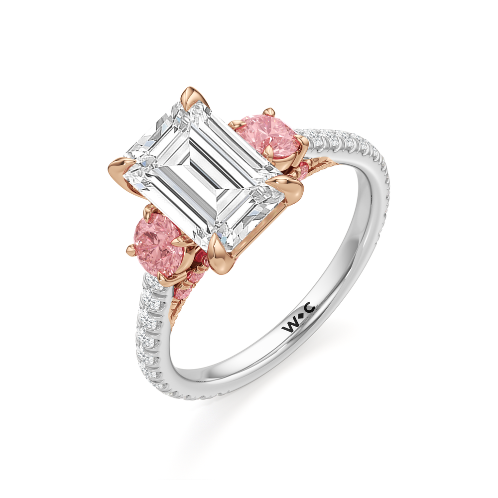 The Rosaline Ring with Emerald Cut Diamond in 14KT White & Rose Gold view 3
