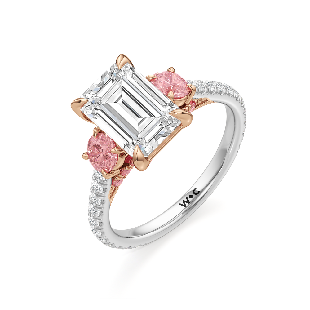 Emerald Cut The Rosaline Ring with Lab Grown Diamond in 14KT White & Rose Gold view 3
