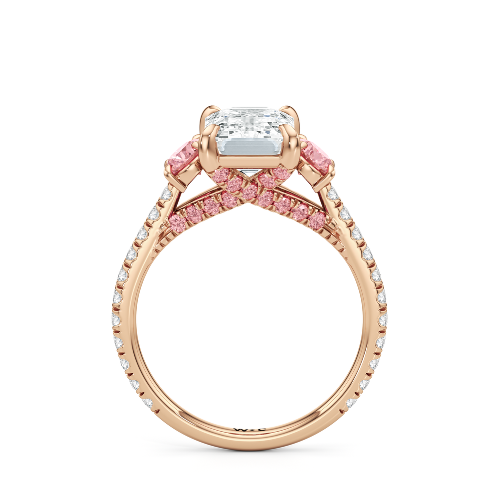 The Rosaline Ring with Emerald Cut Diamond in 14KT Rose Gold view 2
