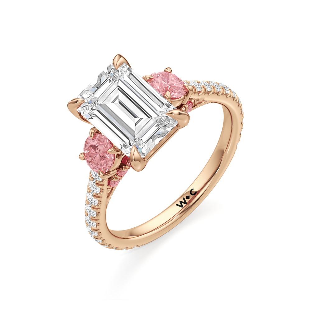 The Rosaline Ring with Emerald Cut Diamond in 14KT Rose Gold view 3
